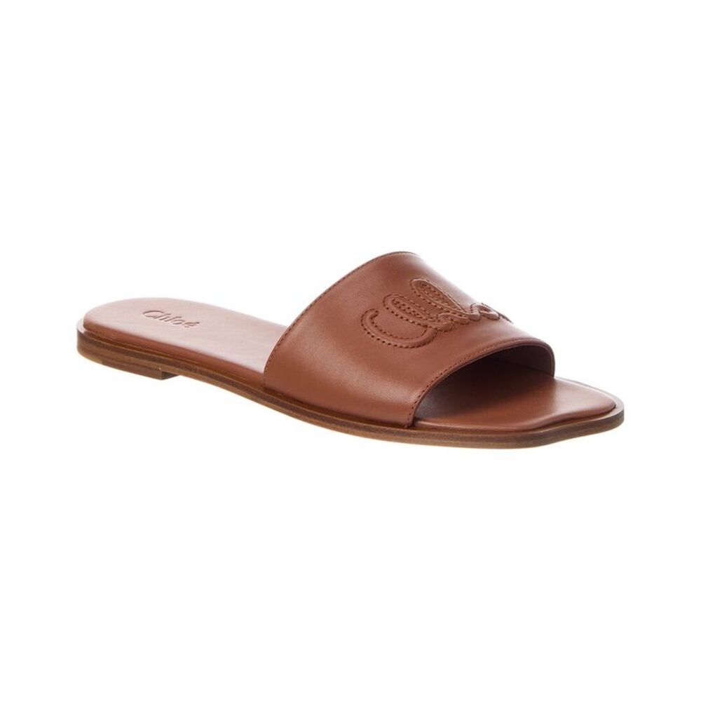 Chloé Soleil Leather Slide, Brown